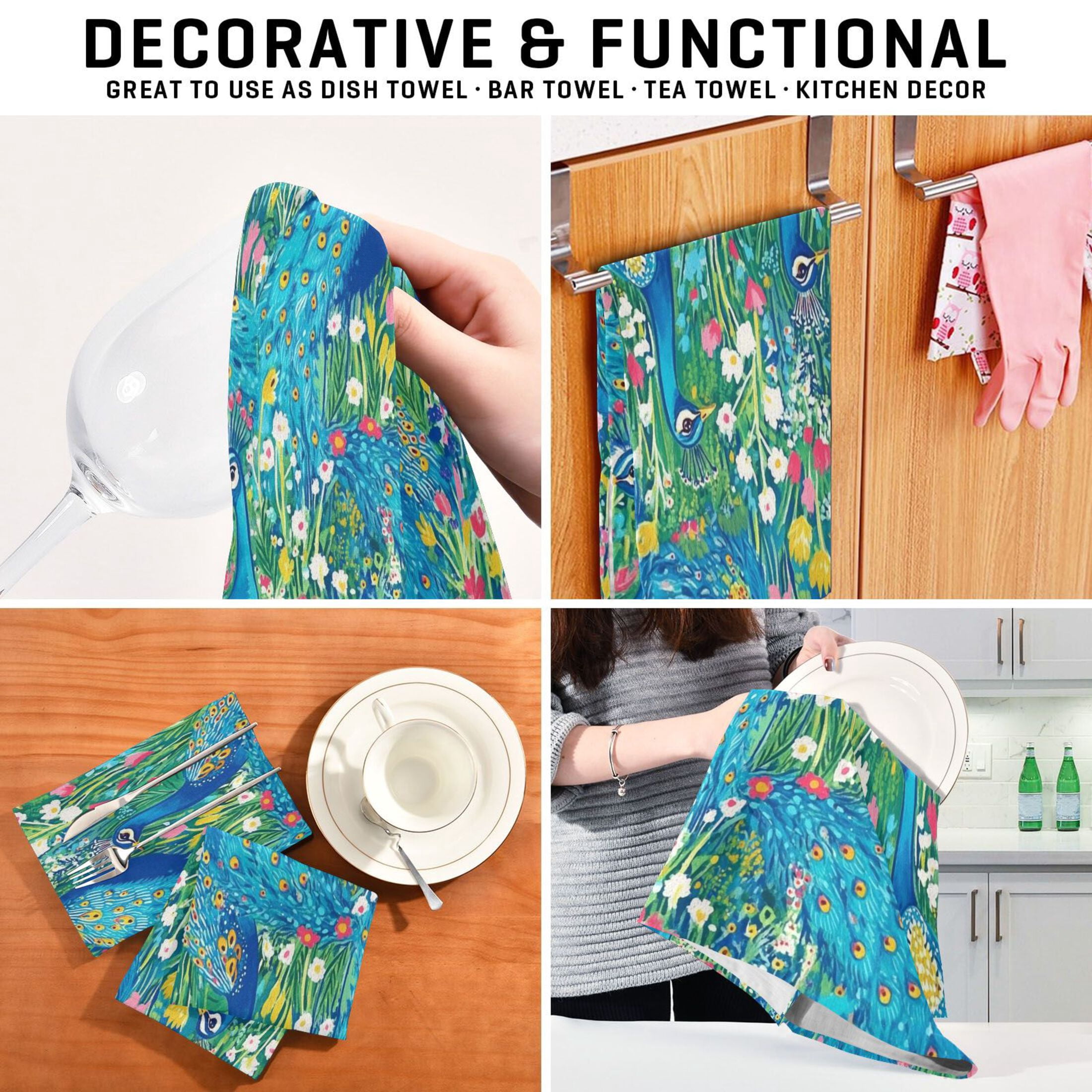 Regal Peacocks Kitchen Towels 6-Piece Pack Tea Towels for Kitchen Decorative Waffle Design 28x18in