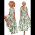 thumbnail image 3 of Vestidos Florales Bohemios Informales de Verano para Mujer, Vestido Maxi de Corta Abullonada con Bolsillos. Verde XL, 3 of 7