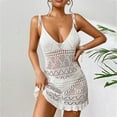 thumbnail image 2 of Besolor Women's Crochet Cover Ups V-Neck Tie Straps Hollow out Coverup Swimwear Summer Beach Vacation Mini Dress, 2 of 8