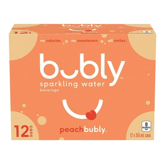 Bubly Peach Sparkling Water Beverage, 12x355ml cans, 4.26L/144 oz