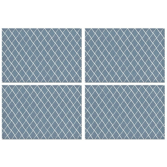 Blue Geometric Striped Pattern Summer Placemats Table Placemats Set Of 4-Linen Kitchen Washable Placemats Table Mats 11.8"x17.7" Non-Slip Heat Resistant