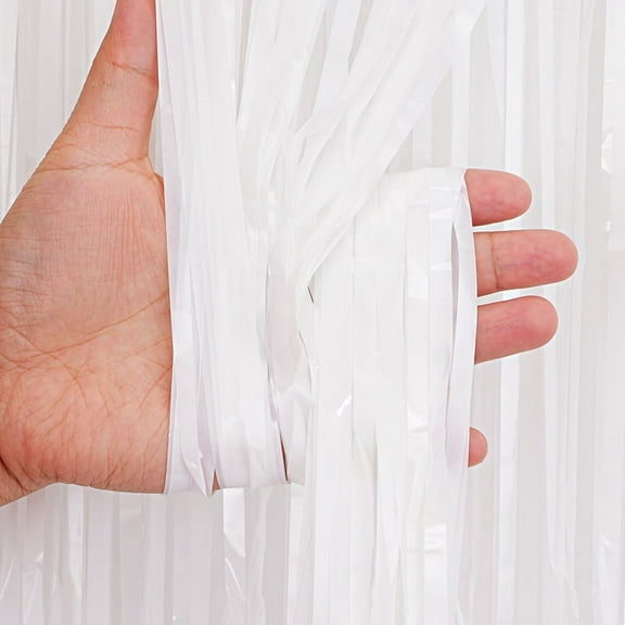 Zhuge 6pcs Matte White Tinsel Foil Fringe Curtains Party Decoration, Party Door Wall Streamer Photo Back Drop for Birthday Wedding Engagement Bridal Shower Baby Decoration,39.3*78.7in
