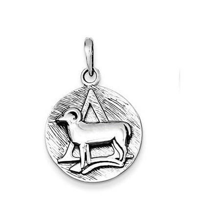 Aries Zodiac Pendant - .925 Sterling Silver Antique Zodiac Aries Horoscope Charm Pendant