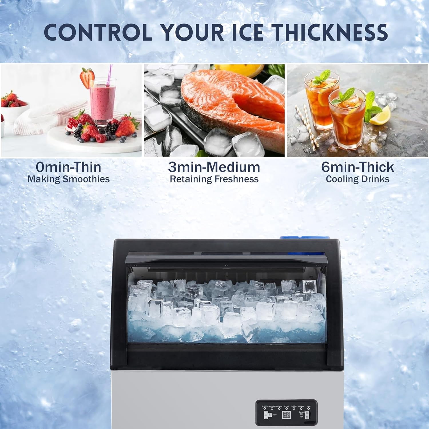Homhougo Commercial Ice Maker Machine, 120lbs/24H Under Counter Ice Maker, 1 Water Inlet Modes, 33lbs Ice Storage Capacity, Freestanding Ice Maker for Home, Bar, Party, Cafes, Businesses