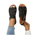 thumbnail image 4 of Viluyesy Flat Sandals for Womens, Open Toe Solid Color Wide Width Summer Beach Roman Gladiator Shoes Black 8.5, 4 of 9