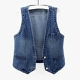 thumbnail image 5 of Kctiaxy Vest Tops for Women Sleeveless V-Neck Causal Jean Vest Solid Color Button Down Versatile Fashion Tank Top Vest with Pockets, 5 of 5