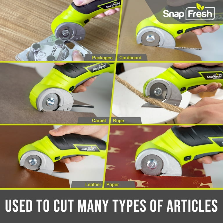 Cordless Electric Scissors Rotary Cutter - Electric Cardboard Box Cutter  Mini w/Replacement Blade & Storage Case, Safety Button, Power Carpet Cutter