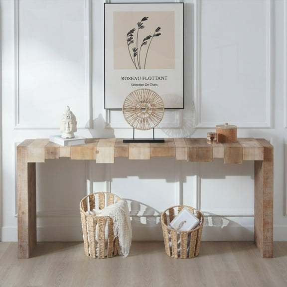 Modern Rustic Console Table - 71" with Sculpted Block Design for Hallway & Living Room