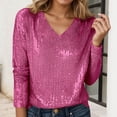 thumbnail image 3 of Long Sleeve Shirts for Women Glitter Sequin Top V Neck Casual Sparkle Blouse Night out Tops Party Clubwear, 3 of 5