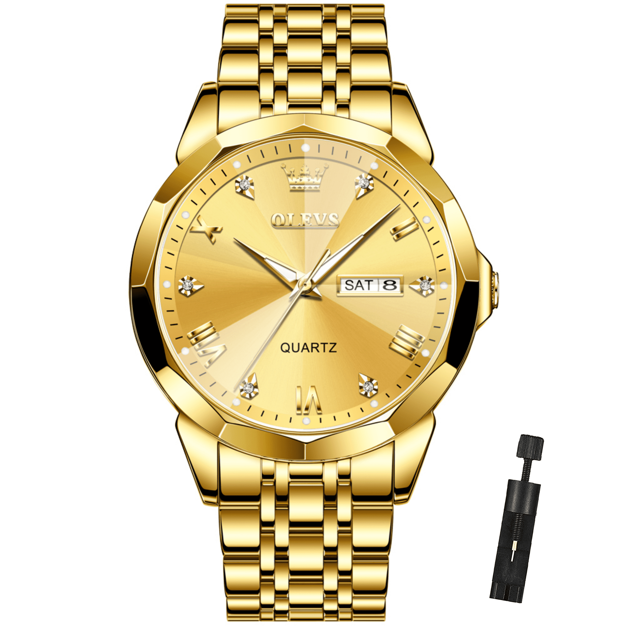 OLEVS Watches for Men Business Dress Analog Quartz Two Tone Gold Plated Stainless Steel Classic Waterproof Luminous Date Casual Mens Wrist Watches Reloj Para Hombre