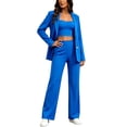 thumbnail image 3 of Floleo Women Notched Lapel Double Gold Button Long Sleeve Blazer Square Neck Crop Cami High Waist Wide Leg Pants Three Piece Suit For Office Business Interview Daily Outfits (Blue,XL), 3 of 4