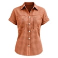 thumbnail image 7 of MYAOYI Womens Tops Gingham Checkered Short Sleeve Shirts, Button Down with Pockets, 7 of 7