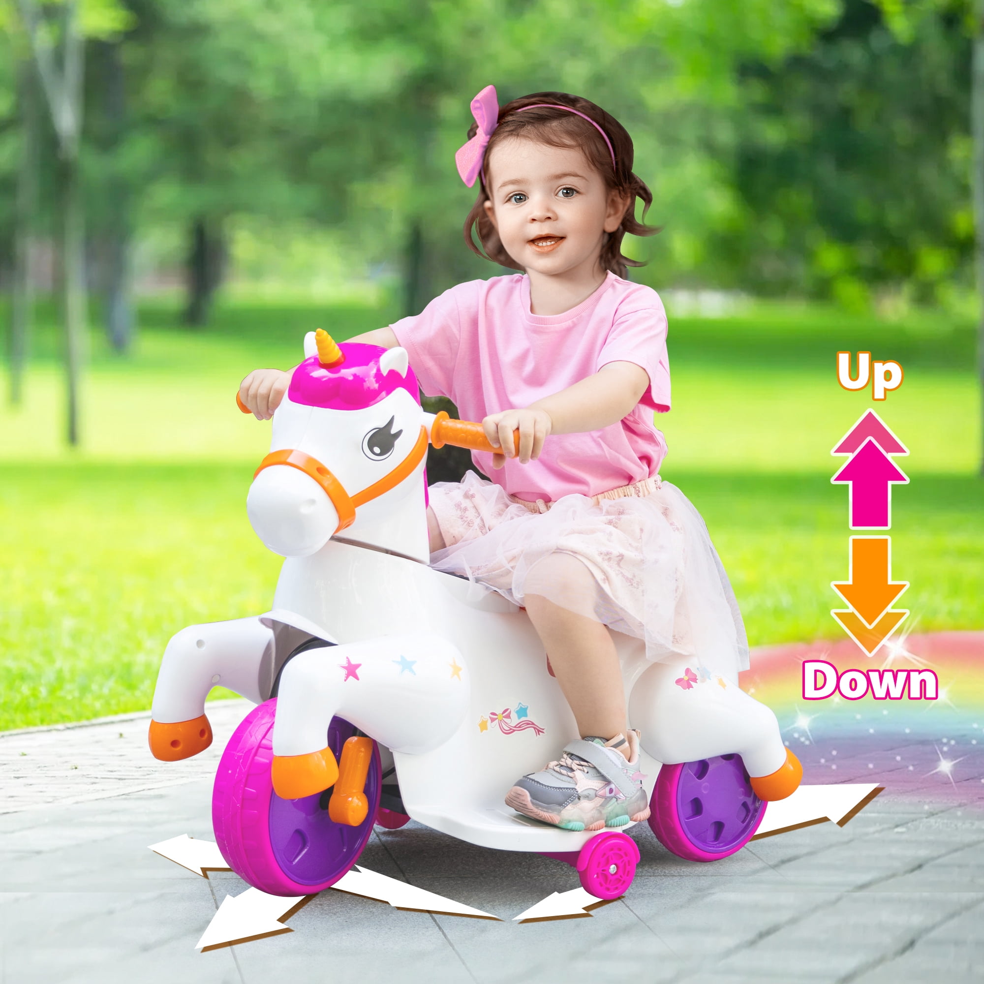 Jaxpety Ride on Unicorn,6V Electric Rocking Horse with Music,Charging Battery,Great Gift for Kids 3-6 Years Old,Rose Red