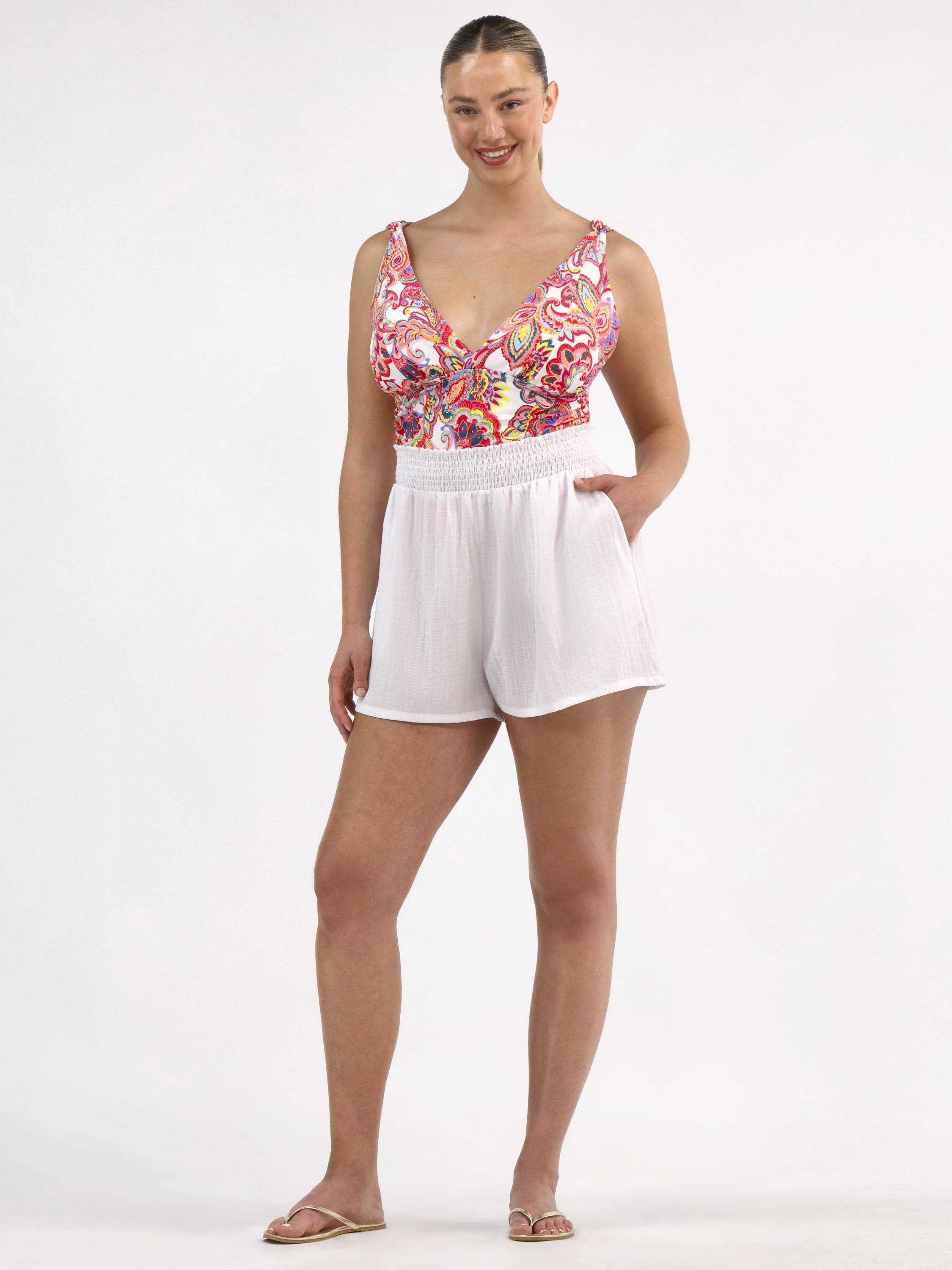 Time and Tru Women's Shimmery Woven Shorts Coverup, Sizes XS-3X