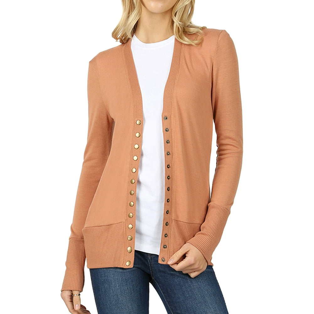 Zenana Women & Plus Classic Front VNeck Thin Snap Button Down Long