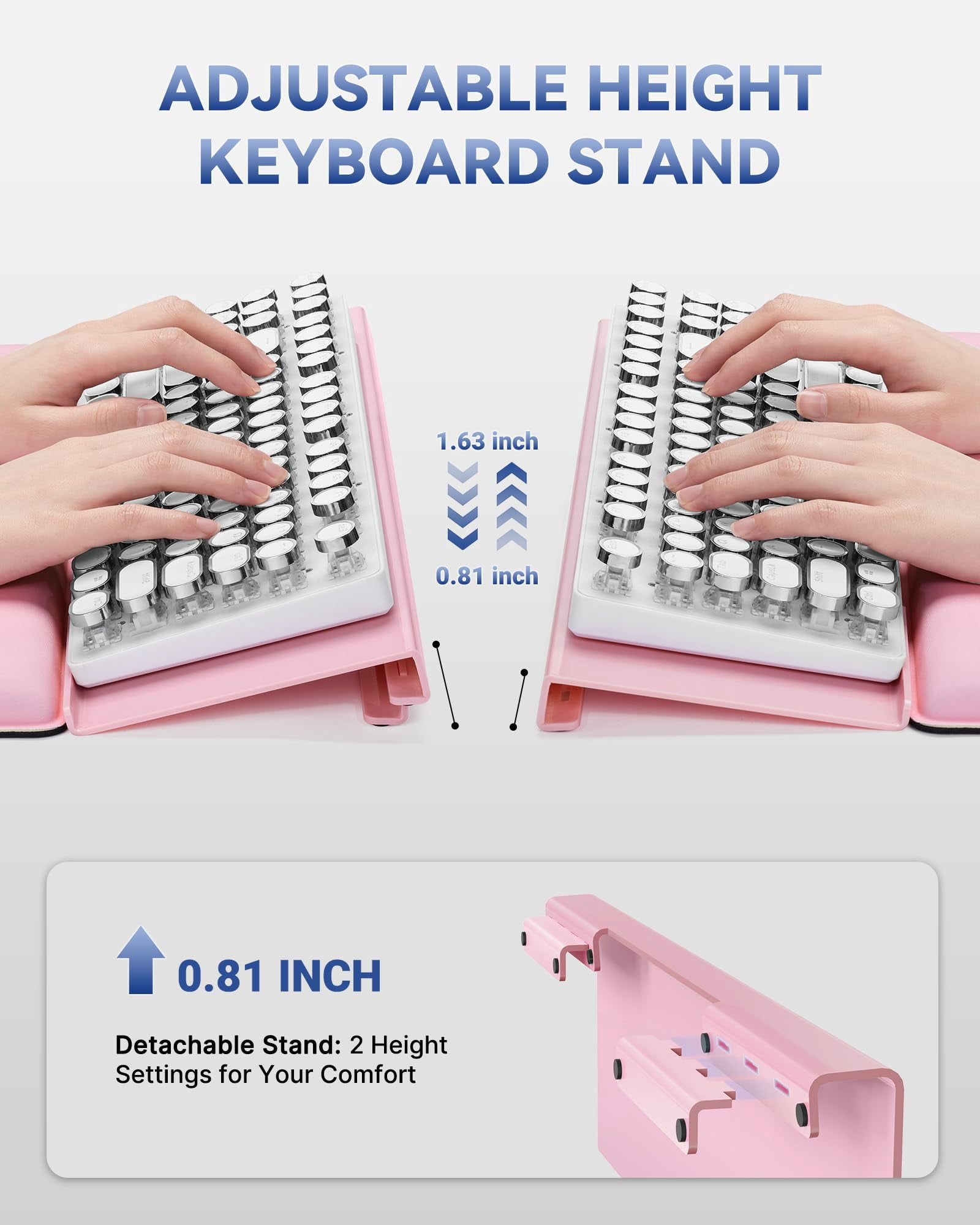 Computer Stand For Desktop  2-level Height Adjustment Wrist Rest Non-slip Key Board Riser Pad Office Gaming And Home Desks(pink)