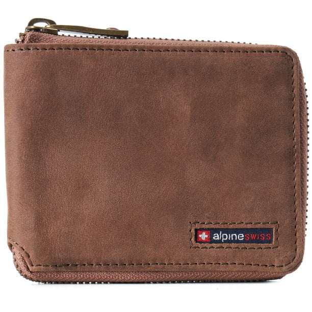 Alpine Swiss Unisex RFID Safe Zipper Wallet Genuine Leather Zip Around ...