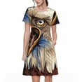 thumbnail image 1 of Fotbe Robe Motif Aigle avec Drapeaux USA Décontractée Mode Femme Manches Courtes Robe Maxi Robe T-Shirt Rayée Longue à Blocs de Couleur, 1 of 6