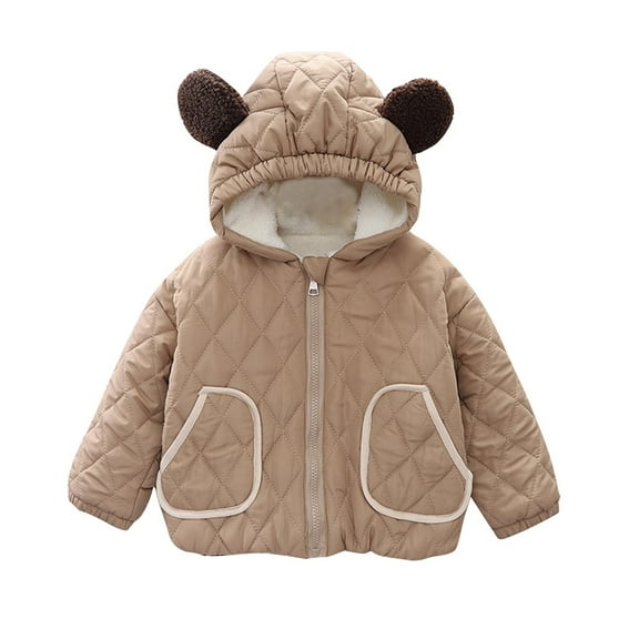 Toddler Winter Coats for Girls Baby Girls Puffer Padded Jacket Infant Hoods Down Jacket Kids Lightweight Outerwear (Brown 12 Months)