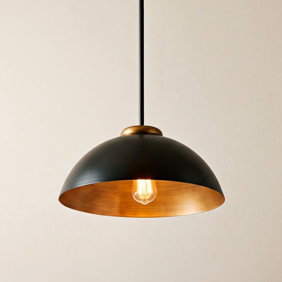 Possini Euro Design Black Gold Pendant Light 15 1/2" Wide Modern Industrial Dome Metal Shade for Dining Room House Foyer Kitchen