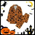 thumbnail image 2 of Adeawade Women Halloween Pajamas Long Sleeve Fall Winter Sleepwear Holiday Ghost Pumpkin Skeleton Pattern Button Down Long Satin Pajama Set Cozy Oiutfits Orange 2Xl, 2 of 3