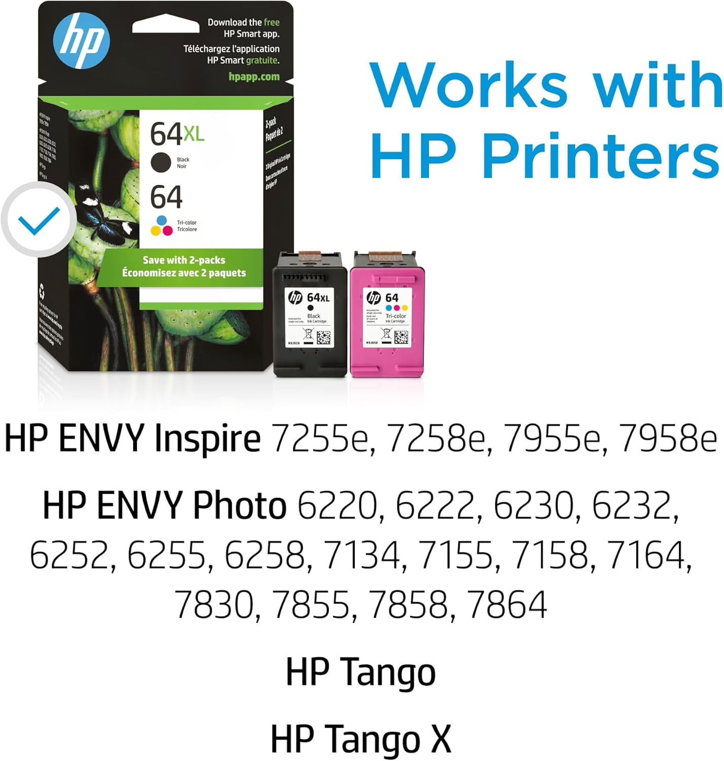 HP 64XL/64 Black High Yield and Tri-Color Standard Yield Ink Cartridges, 2/Pack (Sold without manufacturer warranty)