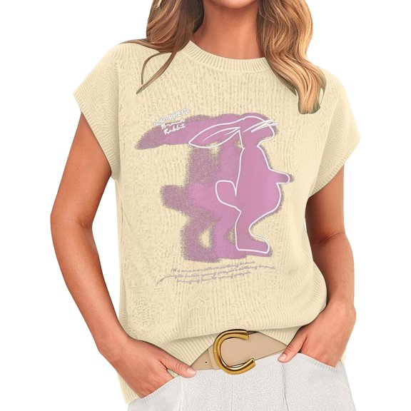 Knitted Tops For Women Vintage Tshirts For Women T-Shirt For Women Casual Summer Loose Fit Shirt Women Outdoor Clothing Women Womens Knit Tops Trending Womens Clothes Rabbit Shirt