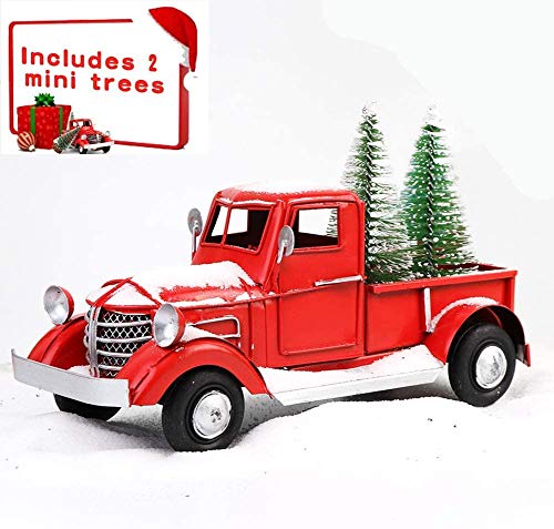 Details about / Vintage Metal Pickup Truck Christmas Tree Home Party Table Decor Red Kids Gifts