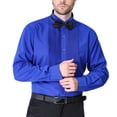 thumbnail image 6 of IROINNID Men Pleated Front Turndown Collar Button Front Long Sleeve Tuxedo Dress Shirt with Matching Bow Tie formal Wedding Banquet Ceremony Top(Blue,S), 6 of 7
