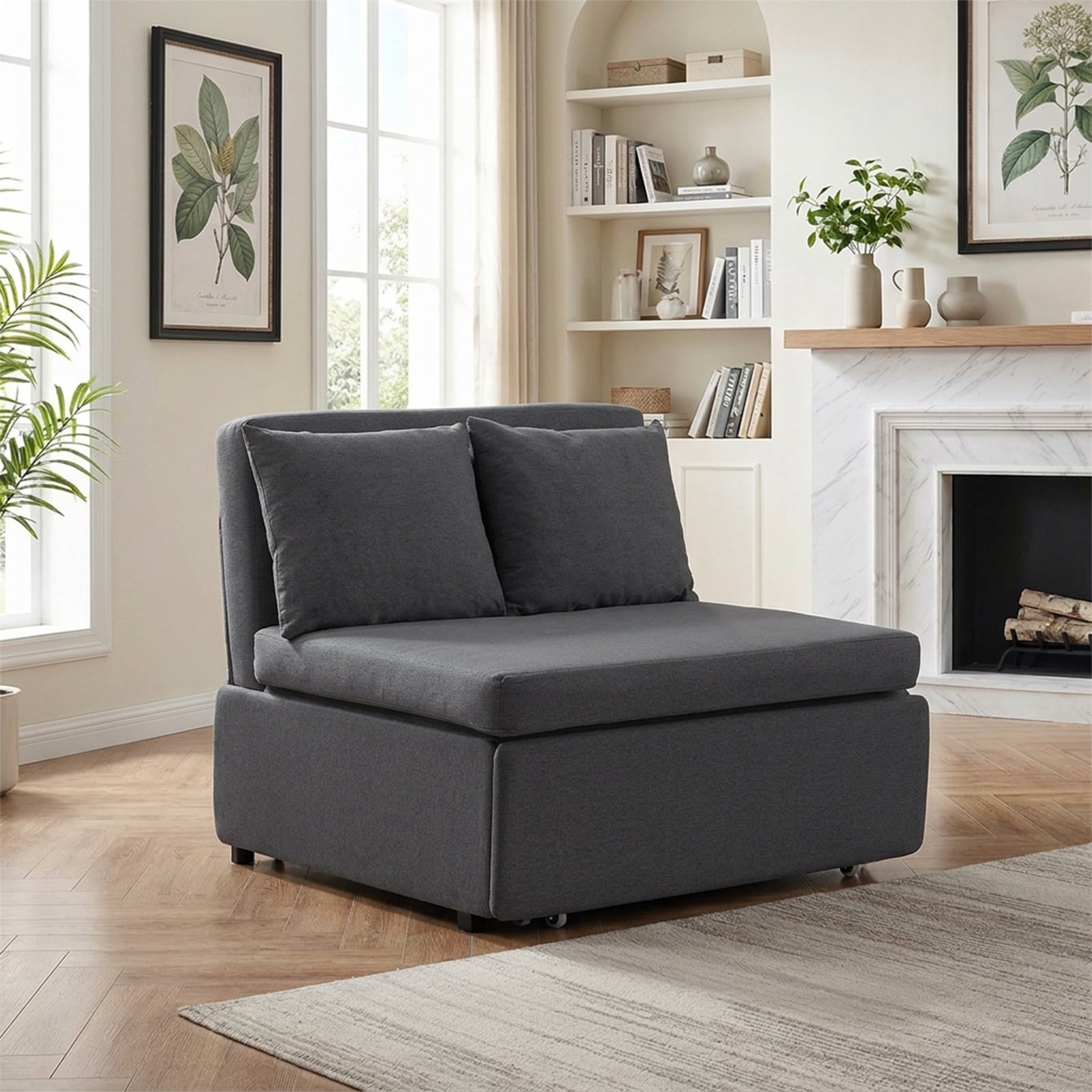 Mjkone Convertible Sofa Bed Twin Size,Linen Pull Out Sofa Bed with Cushions&Throw Pillows,Revesible Sleeper Couch for Apartment/Small Spaces,Dark Gray
