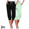 thumbnail image 2 of Diufon Womens 2pc Capris Pants Elastic Waist Drawstring Pants Summer Solid Color Pants with Pockets, 2 of 7