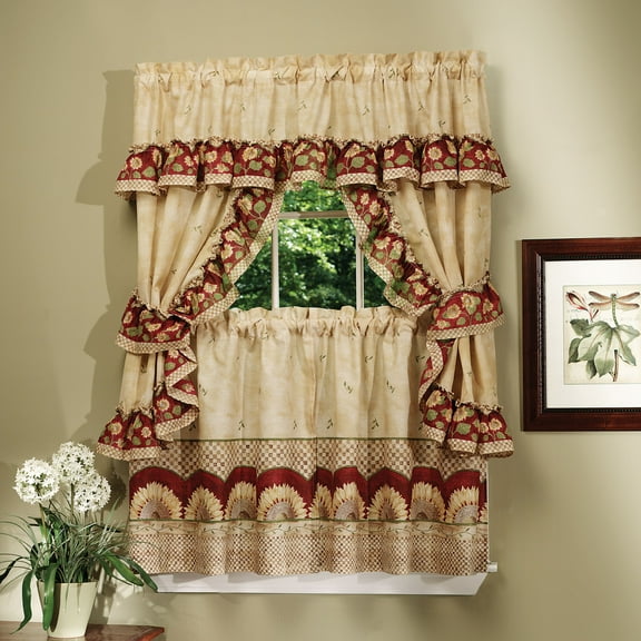 Kitchen Comfort Sunflower Cottage Window Curtain Set - 57x24 - Antique