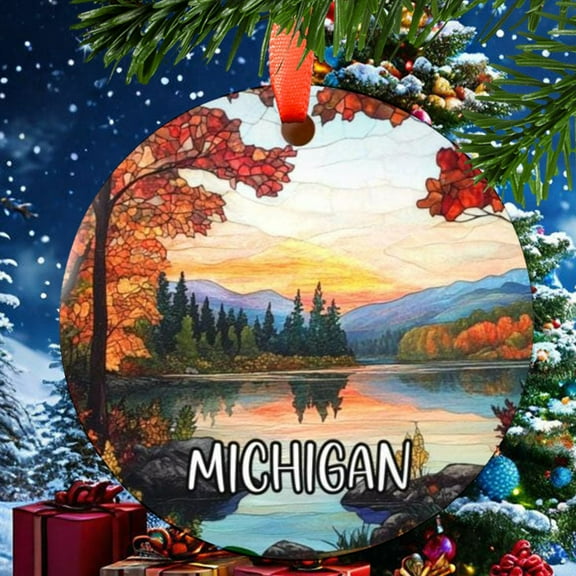 Michigan Christmas Ornament, Ceramic, Acrylic - Travel Souvenir, Tree Hanging, Vacation Keepsake 2025, Wanderlust Gift, Collectible, Holiday Tree Decoration