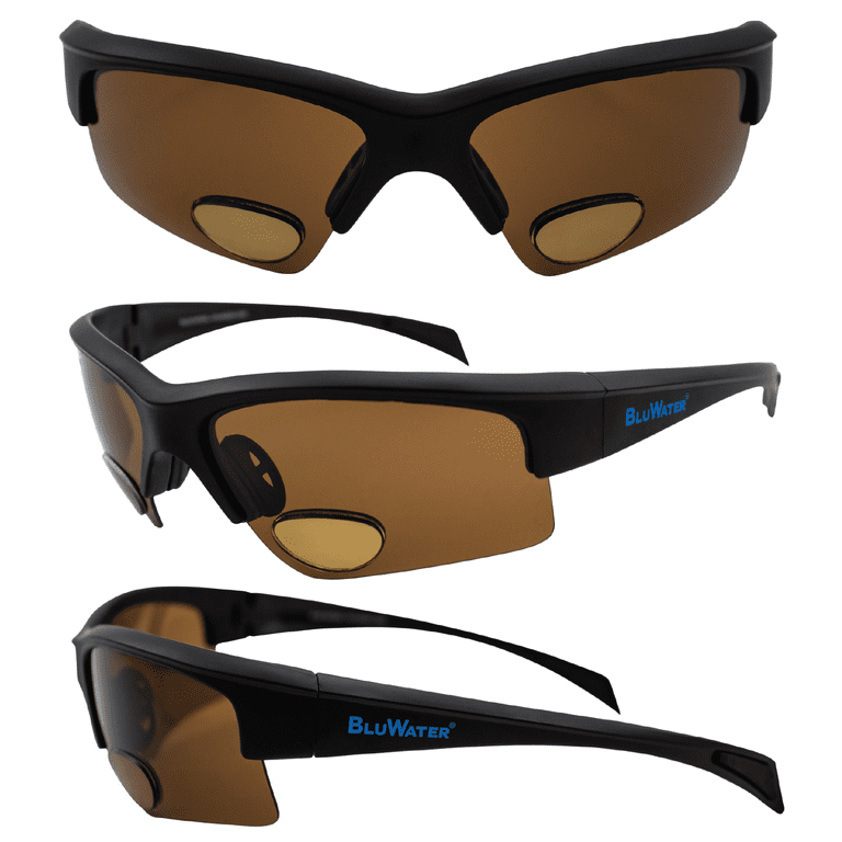 Global Vision BluWater Bifocal 2 Polarized Sunglasses Scratch-Resistant  Black Frame w/ Smoke & Amber Lenses +2.5 Magnification