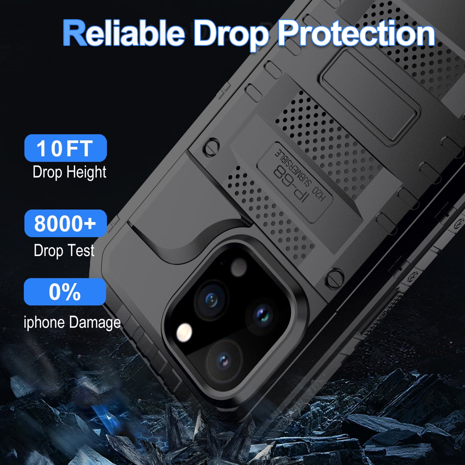 for iPhone 15 Pro Max Case, Military Grade IP68 Waterproof Dustproof Shockproof Full Body Sealed Underwater Case with Built-in Screen Protector Heavy Duty Metal Rugged Defender Phone Case,Black