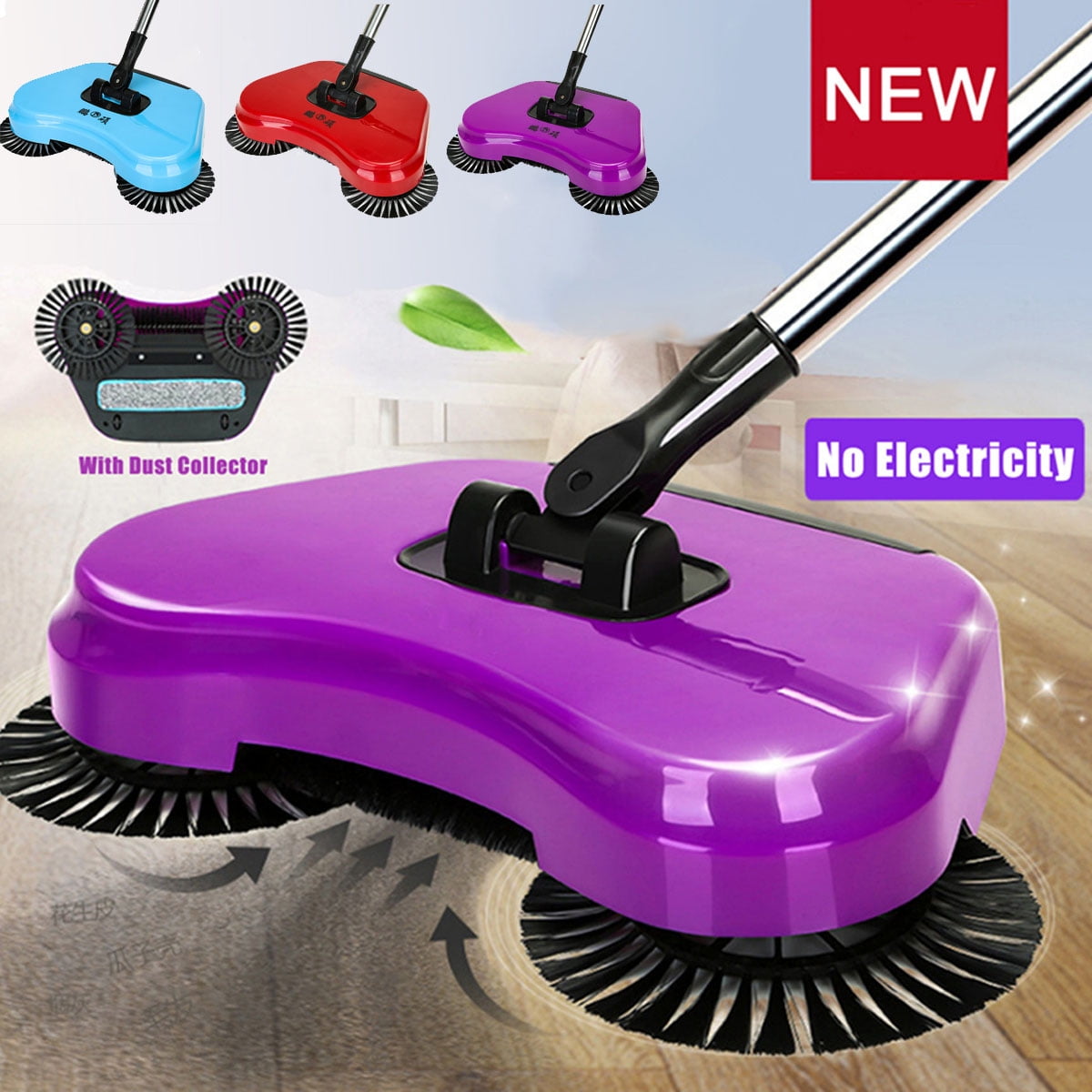 Hand Push Floor Sweeper Automatic Household Cleaning Spinning Broom No 