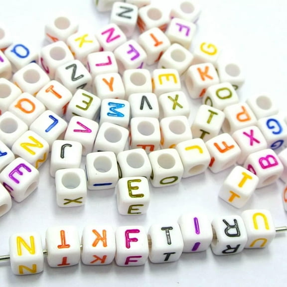 U8MO 250 Assorted Color in white Alphabet Letter Acrylic Cube Pony Beads 6X6mm(0.24")
