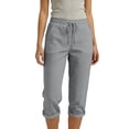 thumbnail image 3 of MLQIDK Light Gray Crop Capri Pants for Women Dressy Casual Drawstring Lounge Pants Knee Length Elastic Waist Ladies Capris Trendy Summer Pedal Pushers with Pockets Light Gray M, 3 of 6