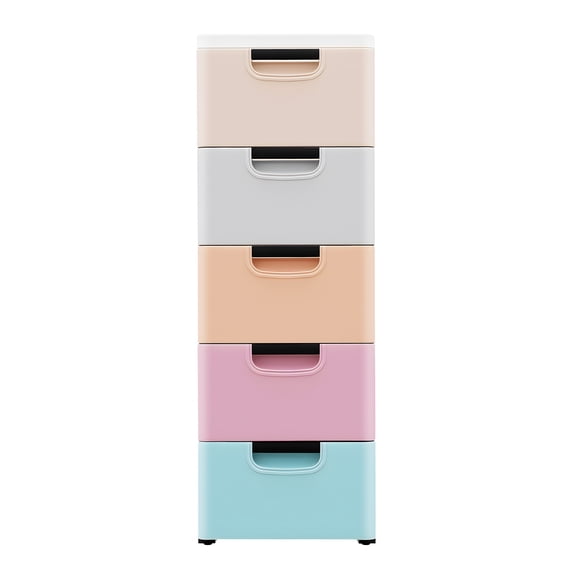 5 Tier Plastic Drawers Dresser, with 5 Drawer and 4 Wheels,Movable Storage Tall Small Cabinet Closet for Bed, Closet, Sofa