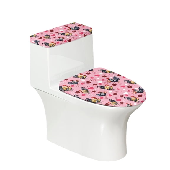 HELLHERO Roosters Hearts Gifts Toilet Seat Covers Set Elastic Bottom Toilet Seat Protector & 2 Piece Set Fits All Toilet Shapes Stretch