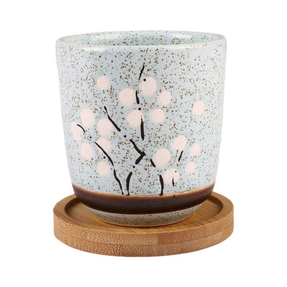 Succulent Pots 3 Inch Design for Succulent/Cactus Ceramic Succulent Cactus Planter Pots with Bamboo Tray(Plants NOT Included)