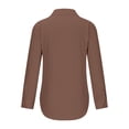 thumbnail image 6 of Shirts for Women Trendy, Yigetop Fall Long Sleeve Shirts for Women Cotton Linen Button Down Blouses Ruched Stand Collar Tops Blusas Elegantes Para Mujer Brown, XS, 6 of 7