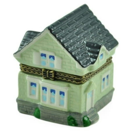 Porcelain Hinged Trinket Jewelry Box - New Home Two Story Burb House in American Suburbs Hinged Porcelain Trinket Box