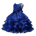 thumbnail image 6 of MGDXOX Girls Sleeveless Tulle Dress with Rhinestone Bodice Bow Waist and Tiered Skirt Formal Party Dress for Weddings Blue 5-6Years, 6 of 9