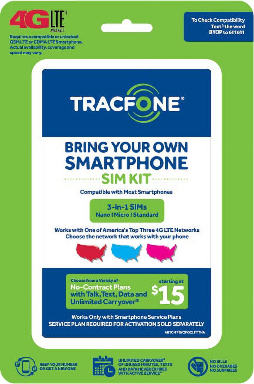 Tracfone Wireless Bring Your Own Smartphone Triple Punch Sim-no Airtime Card
