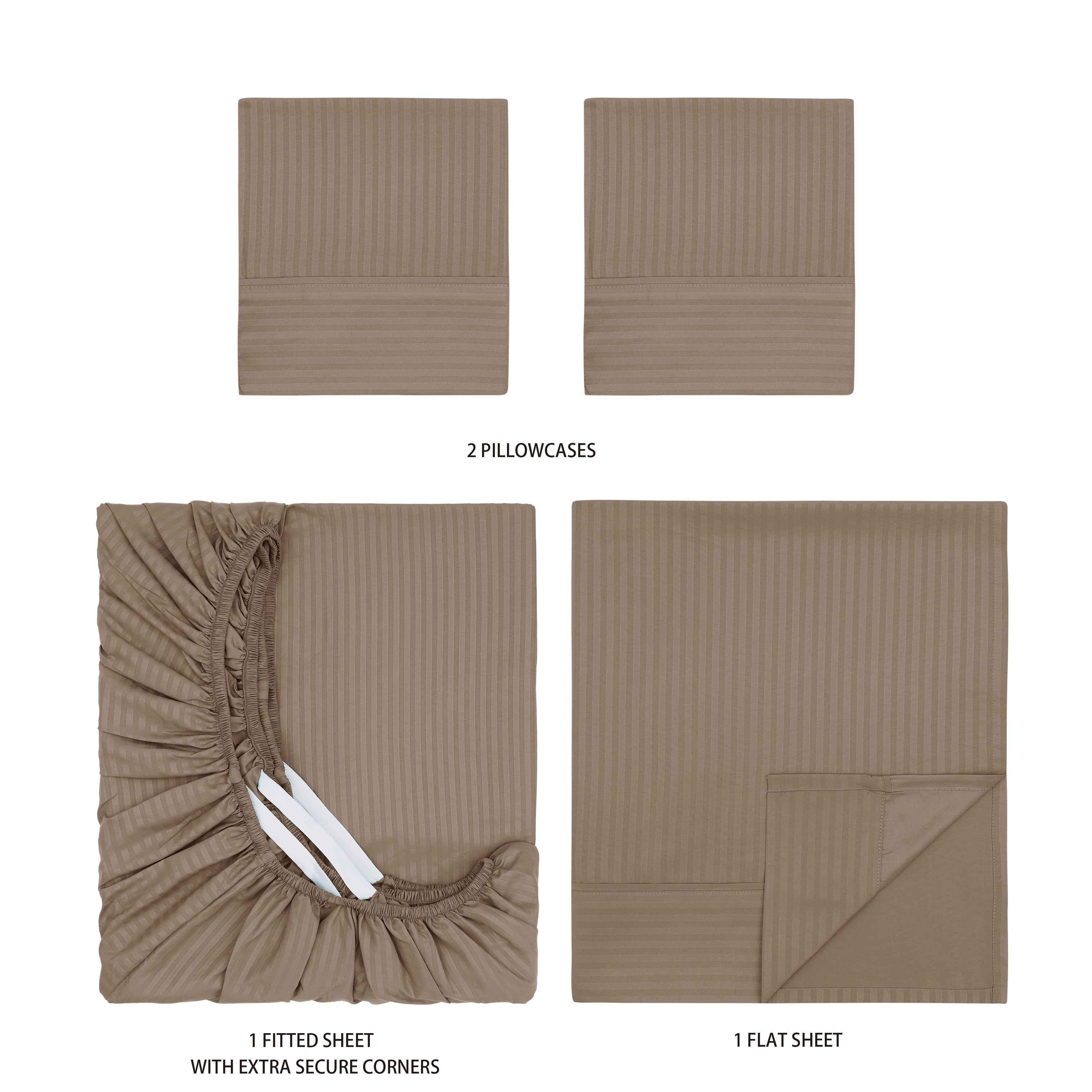 Mainstays Super Soft Brushed Microfiber Bed Sheet Set, Brown Bag Embossed Stripe, Full, 4 Piece