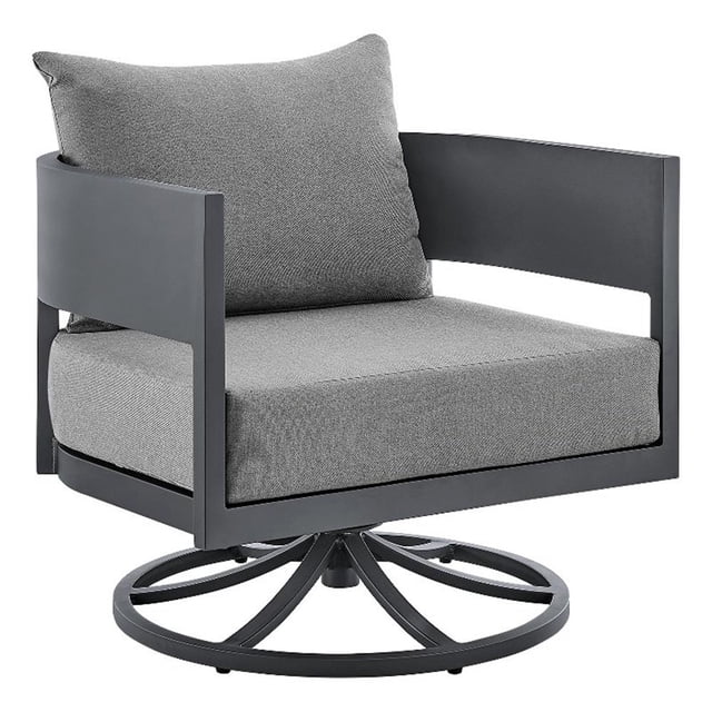Armen Living Argiope Gray Aluminum Outdoor Patio Swivel Rocking Chair in Gray