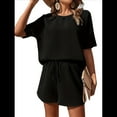 thumbnail image 1 of Conjunto de Pijama para Mujer, Conjunto de Dos Piezas de Punto Gofre, Chándal con Bolsillos, Talla S, Color Negro, 1 of 9
