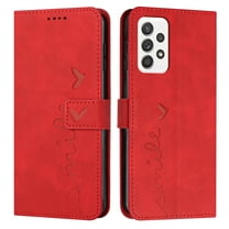 Dteck Wallet Phone Case for Samsung Galaxy A23 4G,Heart Pattern Leather Magnetic Closure Folio Flip Card Slots Kickstand Protective Case with Wrist Strap,Red