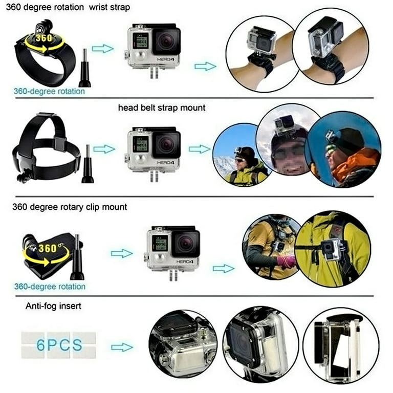 Action Camera Accessory Kit for Most GoPro Camera HERO Models, Sports Cameras, 35 Pieces Including Floating Stick Mount, Head Belt Strap Mount - Walmart.com
